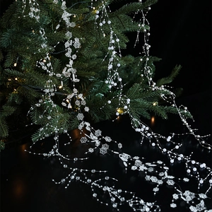 Christmas Bead Garland Faux Artificial Pearl Snowflake Chain Plastic Pendants Hanging Ornaments Tree Decor Elegant Holiday Supplies