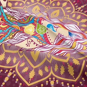 Detailed close-up showing soft fabric texture and colorful Mandala Chakra printing