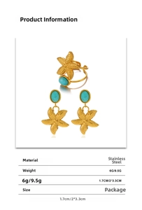 Detailed size specifications for starfish turquoise jewelry set in stainless steel