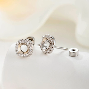 5mm silver titanium steel square screw back stud earrings with empty drill base