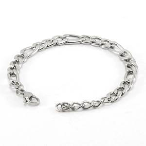 Polished silver stainless steel Figaro chain bracelet with lobster clasp for men and women