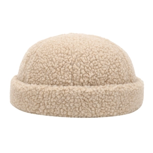 Winter beige teddy fleece miki hat with retro velvet texture and minimalist design