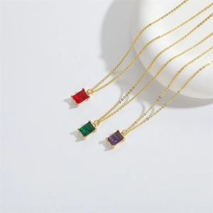 Minimalist square zircon pendant necklaces set with ruby green and purple gemstones