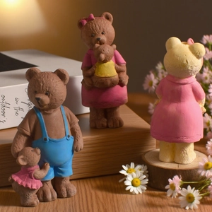 Detailed view of family bear silicone molds and cute resin bear home decor figurines
