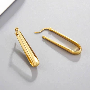 Minimalist 18K gold plated copper U-shaped teardrop hoop earrings with polished finish