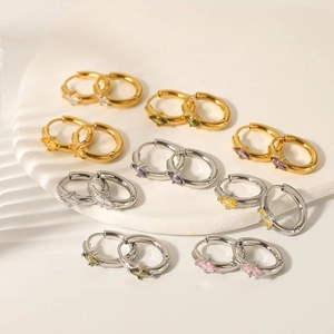 18K gold plated hoop earrings featuring marquise-cut zircon in various colors