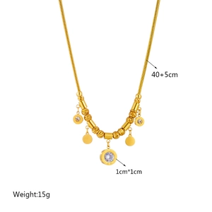 Elegant gold titanium steel necklace with crystal pendant and dimension labels