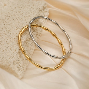 Vintage Minimalist Titanium Steel Bamboo Joint Bangle Bracelet For Women Eco-friendly Gold Silver Plated Fashion Bionic Bamboo Design Cuff Bangle Jewelry