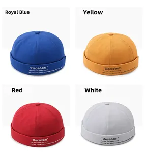 Detailed grid view showing cotton canvas docker hats in blue, yellow, red, and white colors