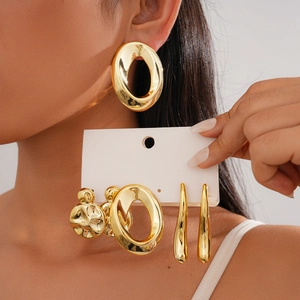 Geometric ABS Earrings With Earring Post Polished Irregular Wrinkled Gold Silver Color Trendy Fashion Women Jewelry