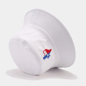 Detail of Texas state flag embroidery on white cotton canvas outdoor sun hat