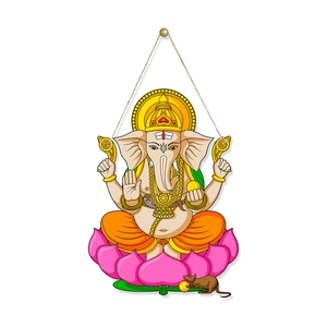 Detail of hanging Ganesha decoration on pink lotus base for Diwali festival party