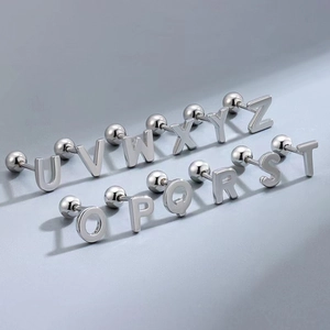 Polished stainless steel letter studs O to Z with secure screw ball back closure