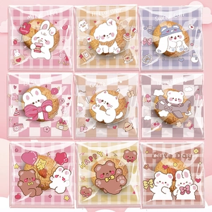 Nine assorted cute cartoon transparent cookie self-adhesive bags for nougat and snacks