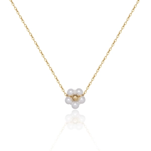 Minimalist stainless steel necklace featuring a daisy pendant with glass pearls and gold chain