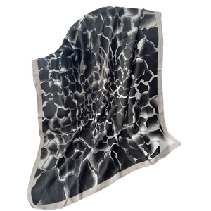 Elegant grey and black abstract pattern linen scarf with rolled edges for women