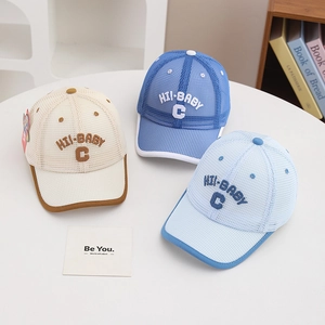 Breathable mesh summer baseball caps for children featuring letter C embroidery in three colors