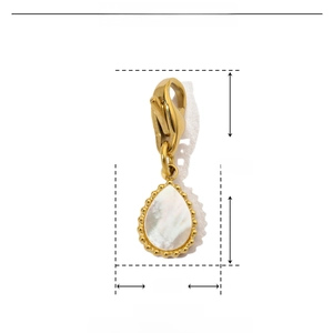 Detailed size parameters of gold stainless steel water drop pendant with white shell inlay