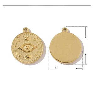 Tableau détaillé des tailles pour pendentif en acier doré montrant 19x16mm