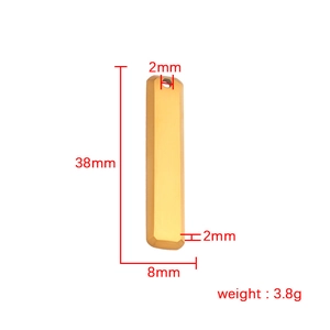 Polished gold titanium steel vertical bar pendant 38x8mm 3.8g for DIY jewelry making