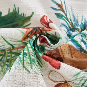 American Christmas window curtain with pine leaves, berries, and star anise prints