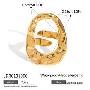 Vue détaillée de la bague en acier inoxydable 18k avec texture martelée et forme en O
