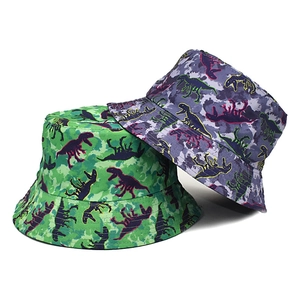 Bucket Hat Polyester Sun Protection Breathable Dinosaur Print Camouflage Reversible Travel Outdoor Unisex Adults Teens