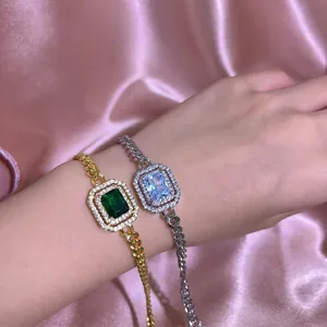 18k vergoldetes Armband mit quadratischem Edelstein und Panzerkette für Damen
