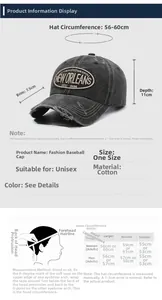 Size chart showing baseball cap dimensions and head circumference measuring guide