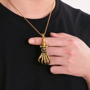 Gothic gold ghost claw skeleton hand pendant necklace for men in stainless steel style