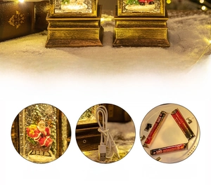 Détails de lanterne de Noël dorée vintage avec options d'alimentation par USB ou piles AA