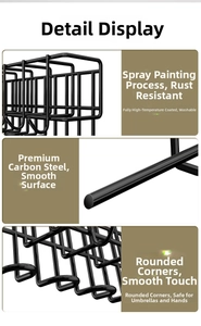 Detail of rust-proof black carbon steel umbrella rack with smooth rounded edges