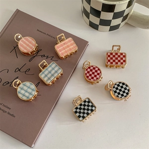 Retro Checkerboard Mini Hair Claw Clips Acrylic Alloy Small Plaid Hair Clips For Women Ponytail Styling Fashion Hair Accessories