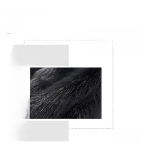 Detailed view of black faux fur coat featuring dense long-hair plush texture and soft luster