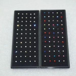 60-piece boxed 1.8mm stainless steel nose studs set in clear and multicolor rhinestones