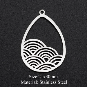 Macro view of 21x30mm stainless steel teardrop pendant with hollow wave pattern