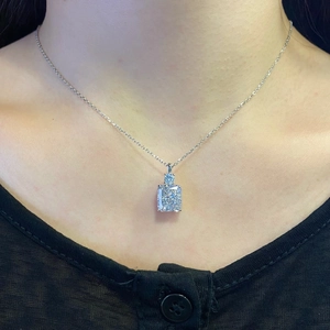 Elegant S925 sterling silver necklace with rectangle-cut zircon pendant on model