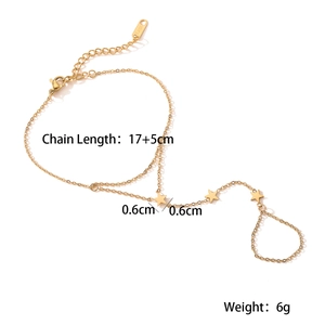 Detailed specs of 18K gold plated stainless steel hand chain with star charm dimensions