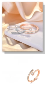 Macro detail of S925 sterling silver stamp on shimmering star-shaped zircon open ring