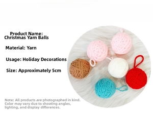 Detailed view of 5cm knitted Christmas yarn balls with loops for DIY holiday decorations