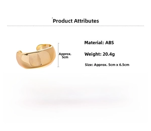 Detailed specs of gold metallic wide open cuff bracelet made of polished ABS material