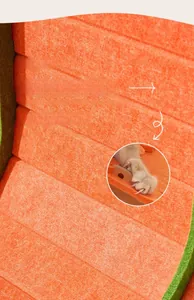 Macro detail of the orange felt cat scratcher texture with durable fiber weaving