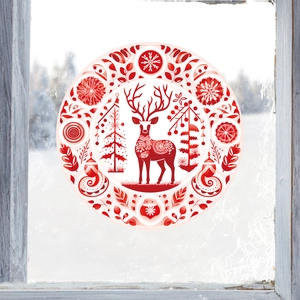 Weihnachts-Rentier-Fensteraufkleber mit Schneeflocken und Bäumen für festliche Dekoration