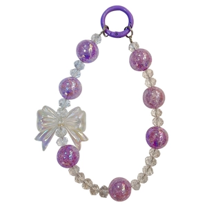 Portachiavi e cinturino per cellulare con perline viola, fiocco iridescente e glitter