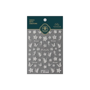 5D embossed butterfly nail art stickers TS-3624 with white 3D floral decals on white base