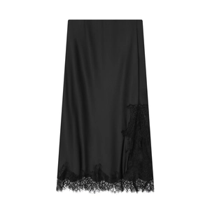 Satin Midi Rock Mit Spitzenbesatz Gerader Schnitt Unifarben Elegant Sexy Streetwear Für Damen Hohe Taille