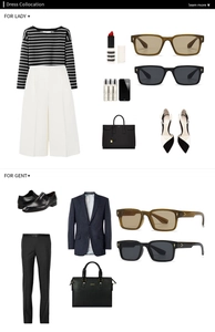 Flat lay of retro square sunglasses styled with professional business attire and accessories