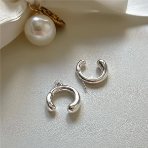 925 Sterling Silver Earrings Minimalist U-Shaped Geometric Hoop Chic Korean Style Polished Plain Silver Jewelry