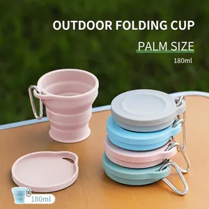 Collapsible Travel Cup Silicone Portable Folding Drinking Bottle With Lid And Carabiner For Outdoor Camping Hiking