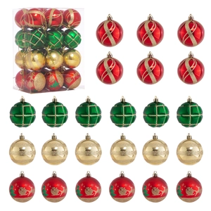 Assorted red, green, and gold 6cm Christmas ball ornaments set with glitter and patterns